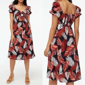 J. Crew factory puff sleeve twist front midi tropical dress Sz 0 orange black
